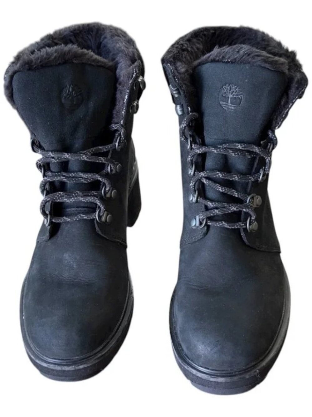 Timberland Women’s Black Faux Fur Lined Lace-Up Heeled Ankle Boots | Size 8